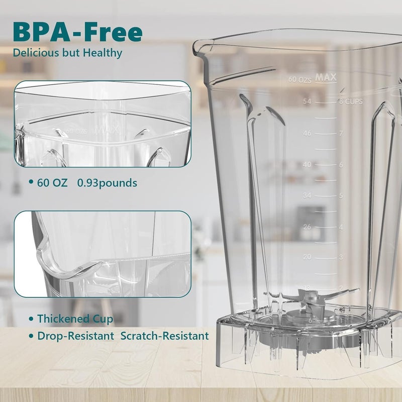 OMMO Blender 1800W, Professional High Speed Countertop Blender with Stainless Steel Blades, 60oz BPA Free Jar for Shakes and Smoothies, Ice and Fruits, Dishwasher Safe - Image 5